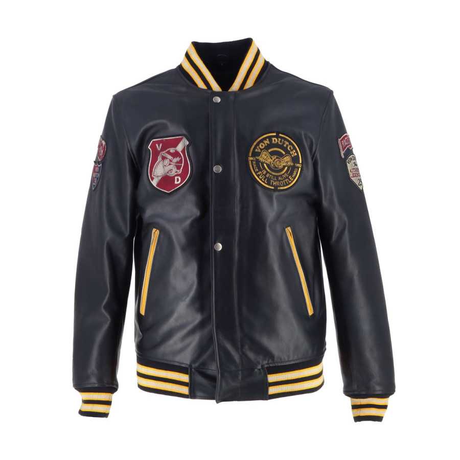 Helstons - Blouson Collegian Cuir Rag x Von Dutch