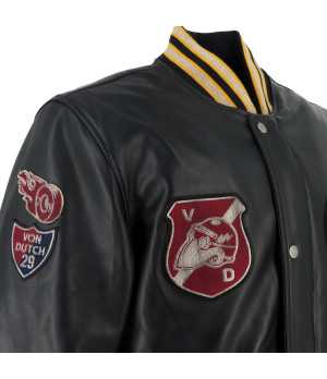 Helstons - Blouson Collegian Cuir Rag x Von Dutch