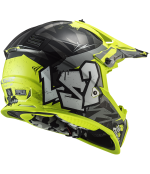 CASQUE CROSS ENFANT MX437 FAST EVO MINI CRUSHER BLACK YELLOW - LS2